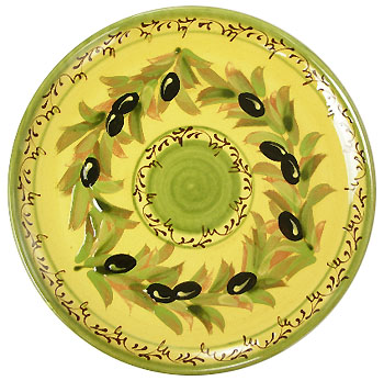 Provence hand made pottery set of 2 dinner plates (OLIVE) - Click Image to Close